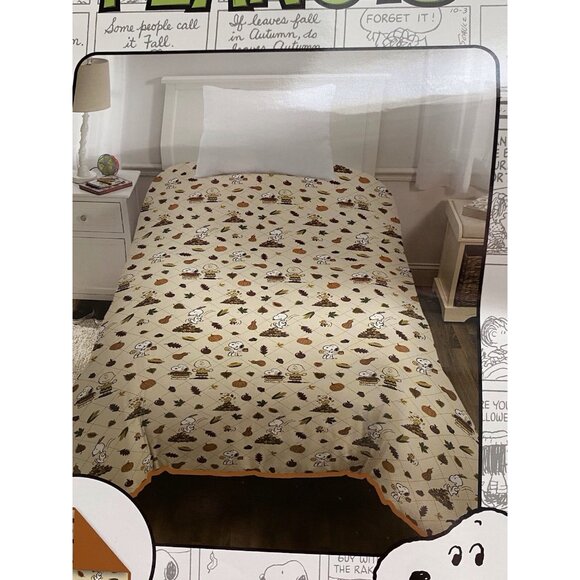 Peanuts Snoopy Charlie Brown Woodstock Autumn Fall Quilt Size TWIN 68’X86” NEW - Picture 3 of 16